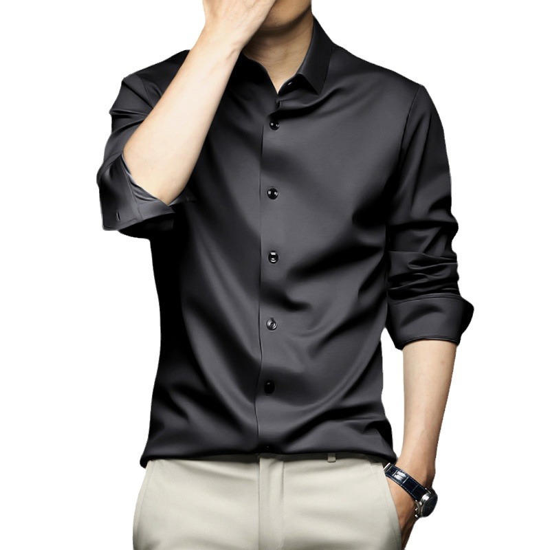 Ice silk anti-wrinkle shirt men's long-sleeved 2024 Spring/Summer business workwear shirt no ironing fitted formal business base layer Item Picture