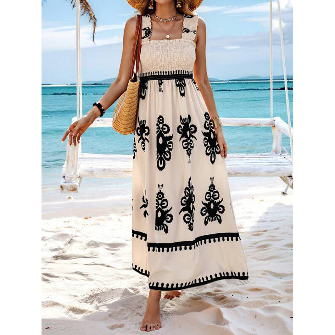 The new cross-border SHEINVCAY women's vacation-style printed front cross mid-length dress for 2024 details Picture