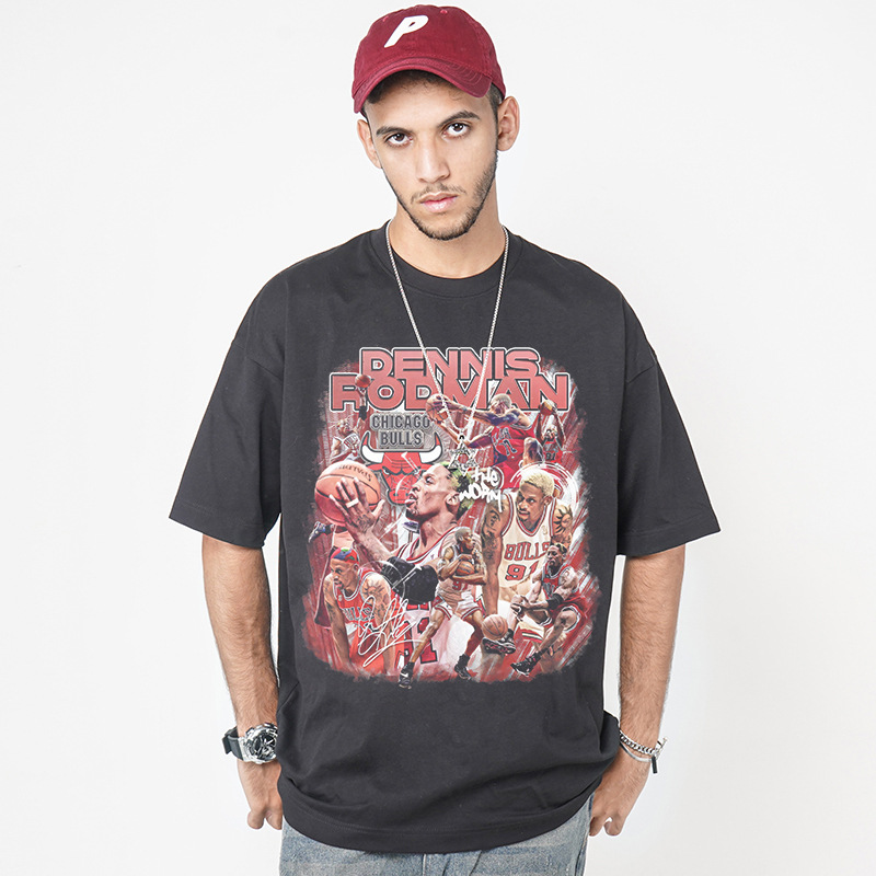 THE Word Rodman short-sleeved T-shirt, men's long-sleeved American retro hip-hop, European and American heavyweight round-neck hooded sweatshirt Specification image