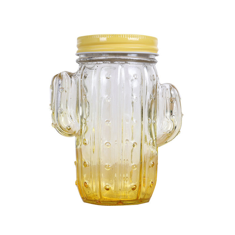 Creative Gradient Cactus Juice Sippy Cup Colorful Mason Glass Handle Cup Drink Tea Cup With Straw Item Picture