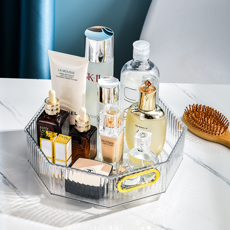 八角旋转化妆收纳盒浴室护肤品置物架收纳筐梳妆台面收纳盘