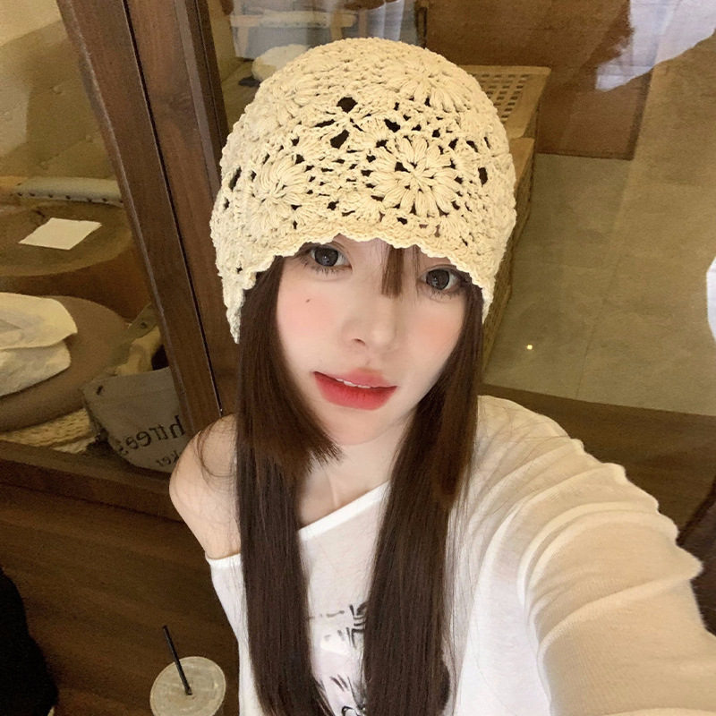 Autumn And Winter Vintage Flower Wool Hat Everything Hand Woven Hollow Hat Ethnic Wind Hat Knitted Hat Specification drawing