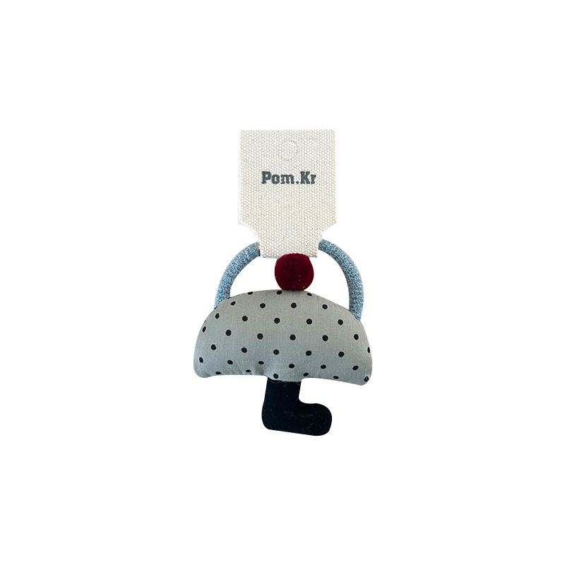 New Korean-style fabric cotton-filled three-dimensional mushroom umbrella, checkered forest style cute hair band, high-elasticity leather band hair tie Item Picture