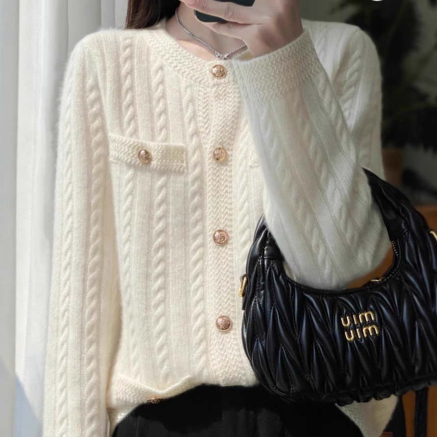 Chanel-style knitted wool cardigan for women, round-neck twisted knit, versatile sweater, new fashion long-sleeved coat for autumn/Winter 2025 Specification image