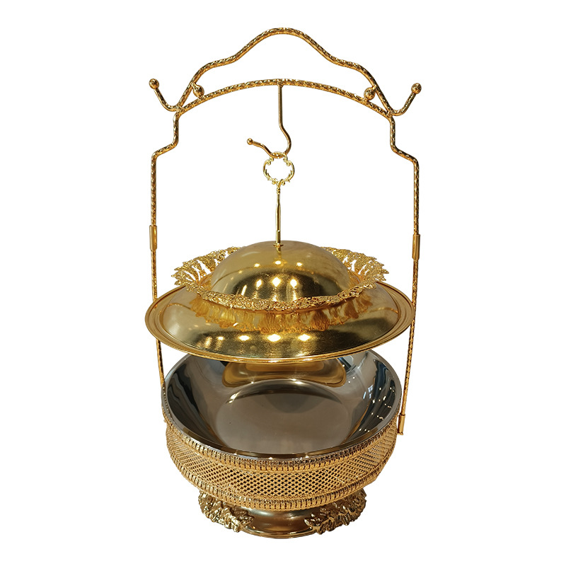 Chaozhou Mutual Cross-Border Supply Stainless Steel Golden Round Buffet Stove Hotel Heat Preservation Stove Restaurant Alcohol Stove Item Picture