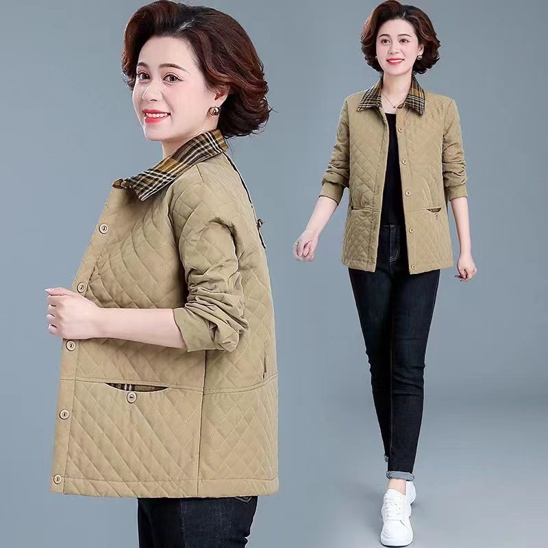 Early autumn's new stylish shirt collar, middle-aged and elderly mom's coat, autumn loose and casual jacket, short cardigan