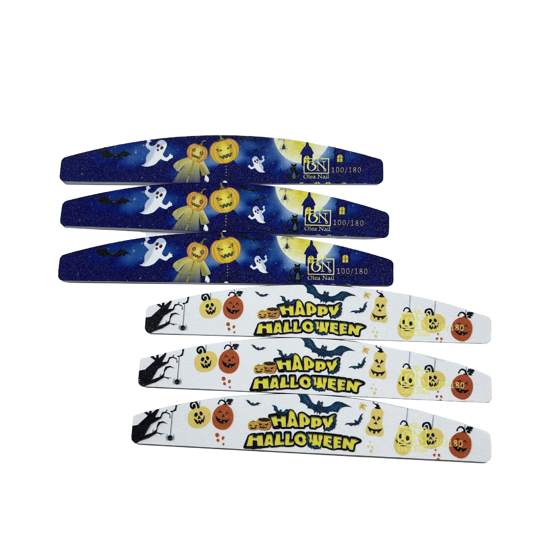 Nail art tools, nail files, half-moon-shaped printed nail art shaping grinding strips, Halloween color printing sandpaper files Specification image
