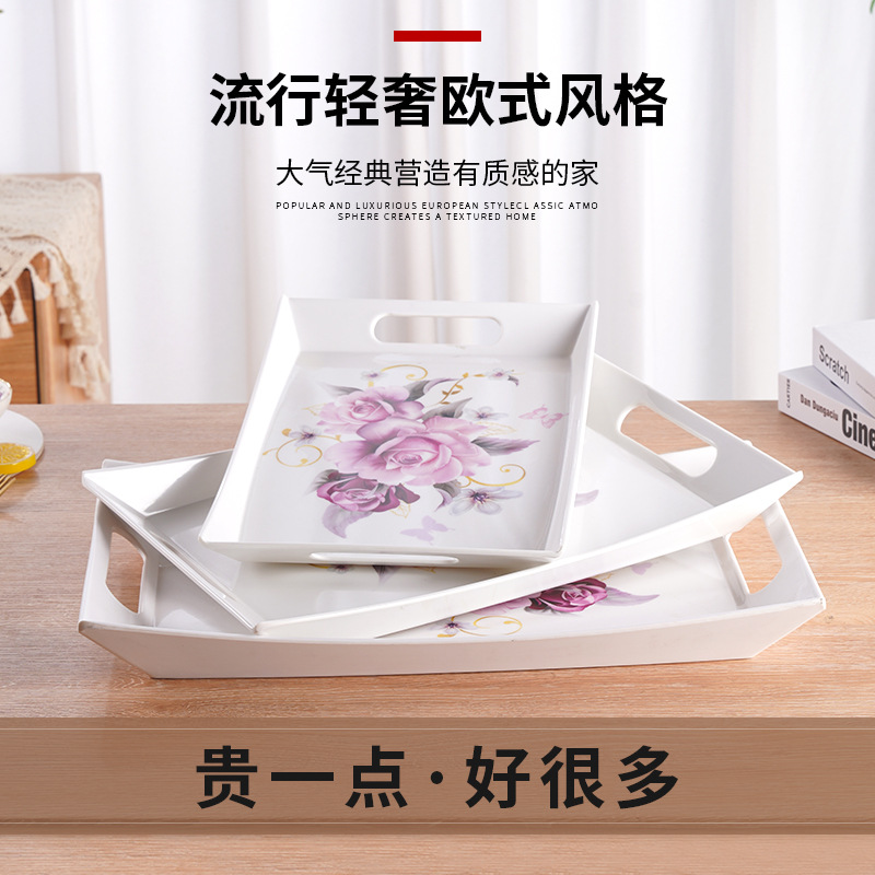 长方船形密胺仿陶瓷大理石纹双耳托盘茶具茶水托盘子仿瓷置物盘CJ产品图