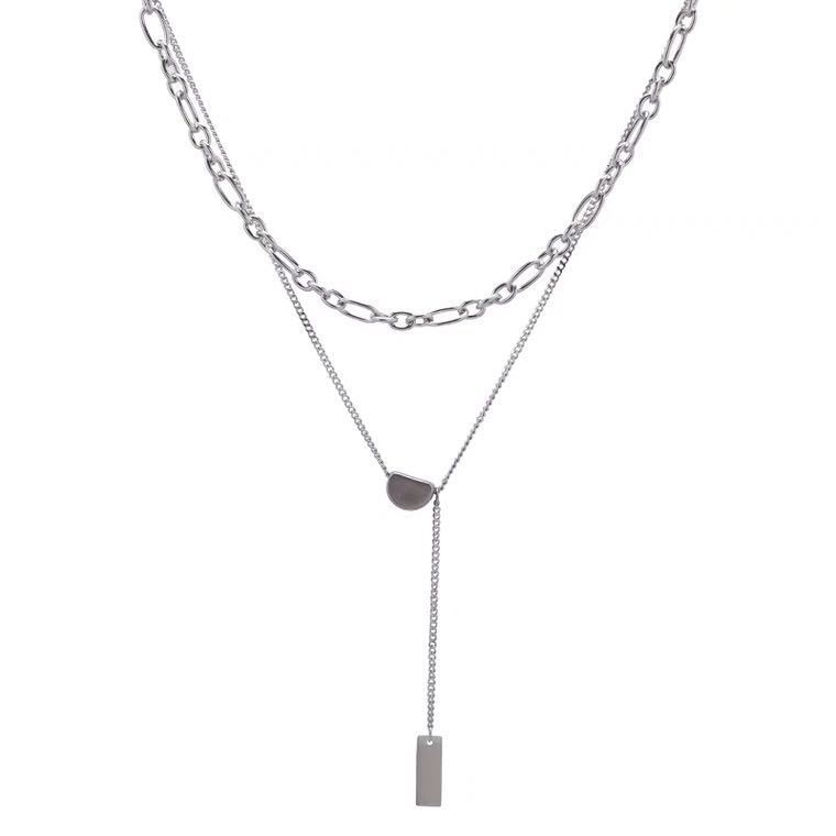 Acacia Bean Double Titanium Steel Necklace Women Simple Ins Lucky Bean Double Layer Wear Collarbone Chain Choker Accessories Item Picture