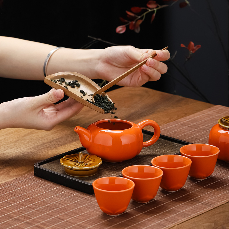 Tea Set Opening Gift Persimmon Tea Pot Teapot Tea Cup Office Ceramics A Pot Of Four Cups Set Logo Application Scenario