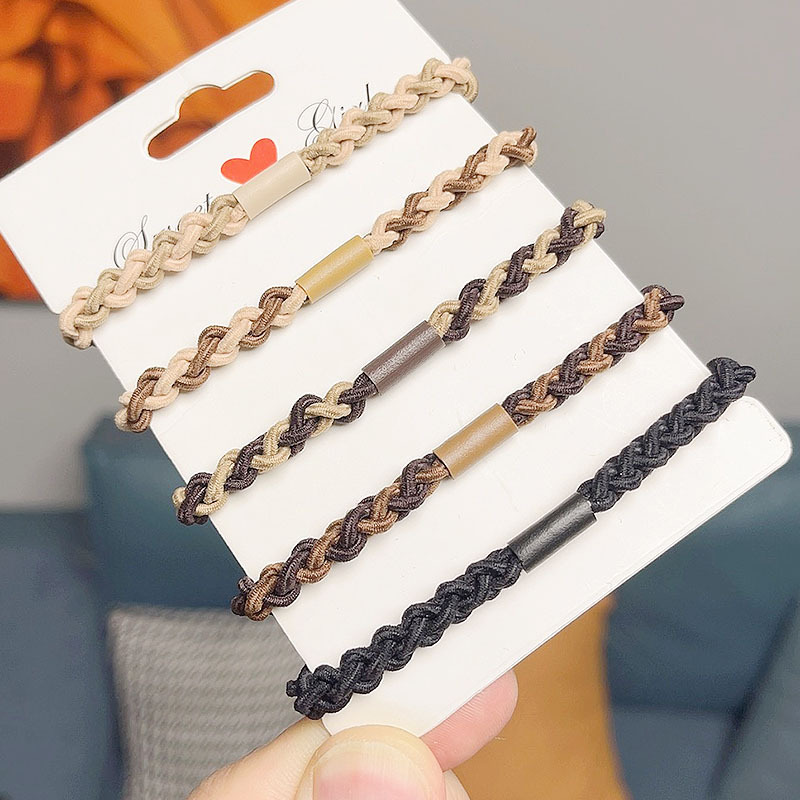 Dongdaemun Simple Scrunchie Two-Color Braided Hair Rope South Korea Milk Tea Color Temperament Leather Band Tied Ponytail Simple Hair Accessories details Picture