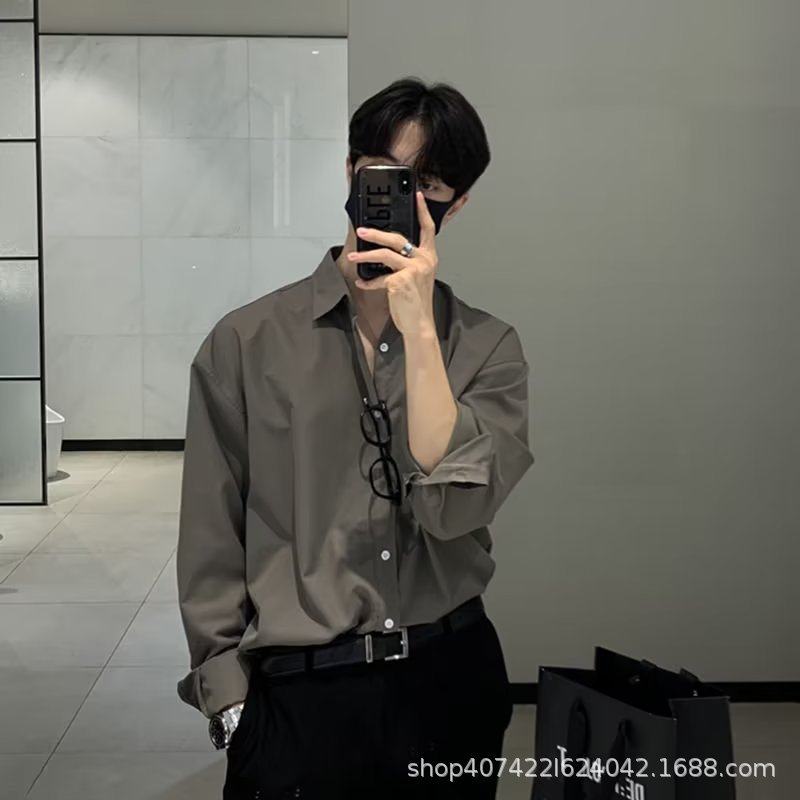 英伦雅痞男装衬衫男长袖高级感灰色轻熟风西装内搭衬衣oversize