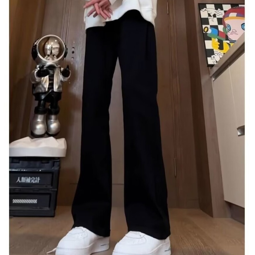 New style of men's zipped split jeans, Korean style trendy casual straight-leg pants, cool student wide-leg pants Item Picture