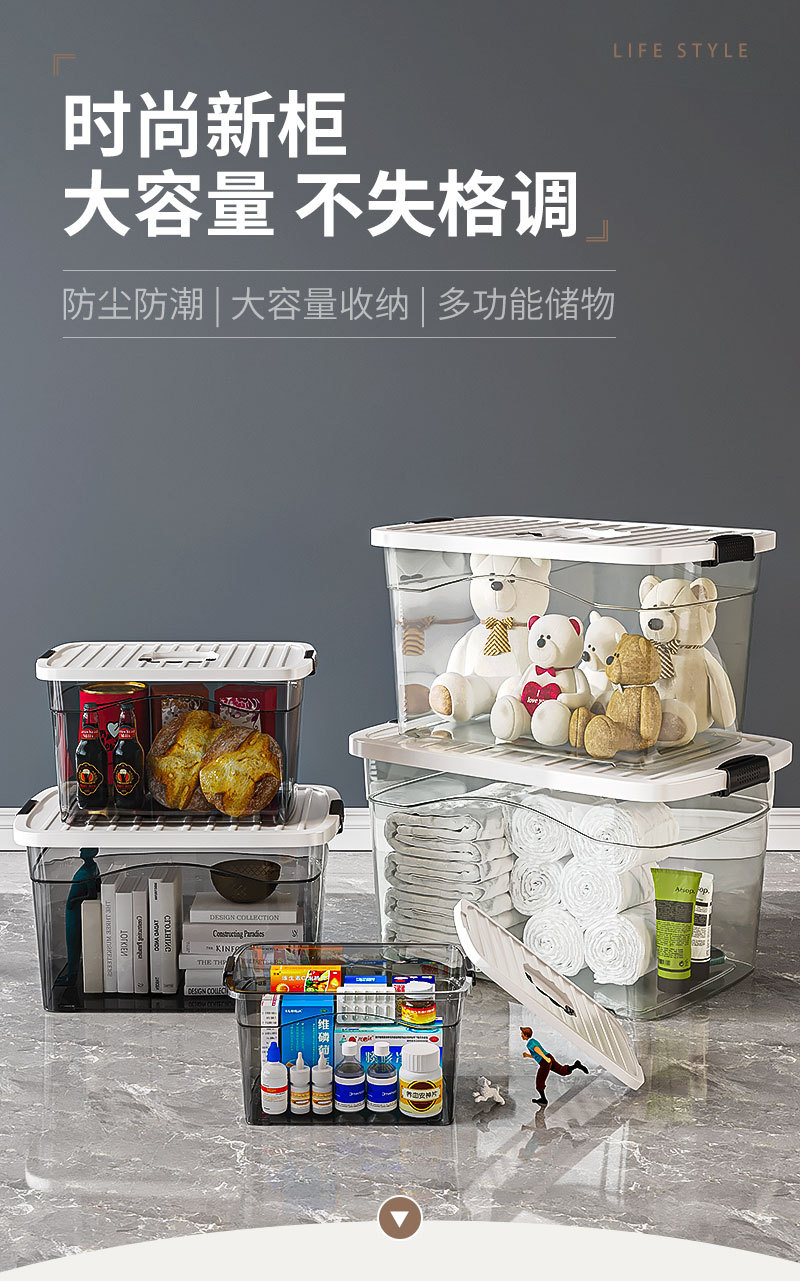 透明收纳箱塑料储物箱子开学季整理箱衣服玩具超大容量手提收纳盒详情7