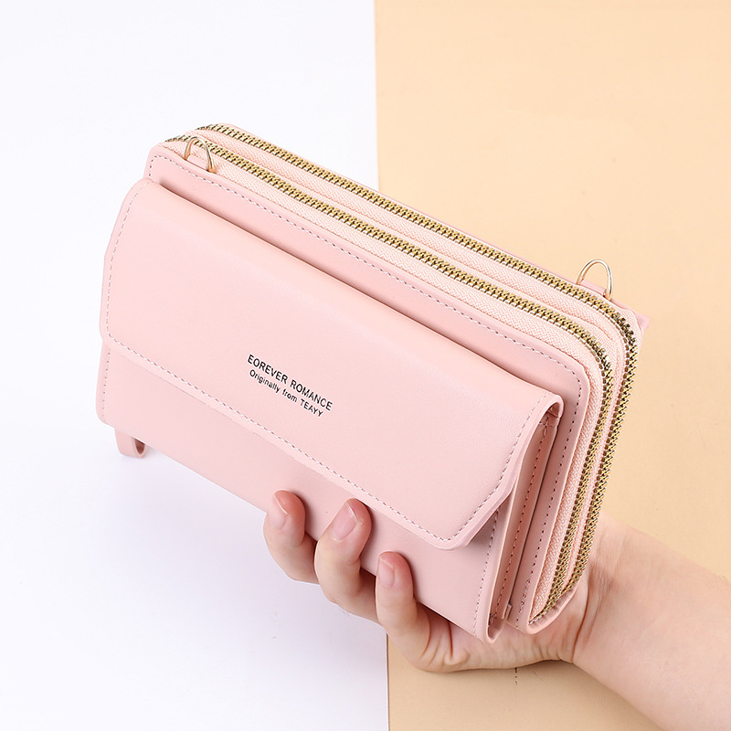 Wholesale of fashionable long women's crossbody mobile phone bags, double zipper Korean-style mobile phone bags, women's bags and single-shoulder bags details Picture