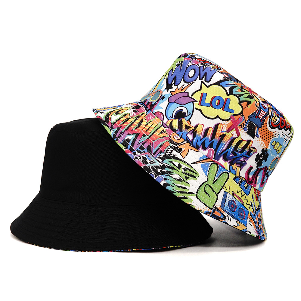 Europe And The United States New Graffiti Letter Fisherman Hat Creative Visor Hat Women's Spring Summer Outdoor Sunscreen Male Foldable Basin Hat details Picture