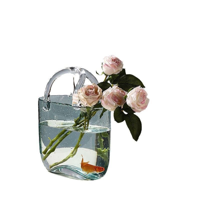 New glass handbags, transparent vases, illustrations, creative desktop ornaments, cross-border products, bubble bottles, hand-held baskets, crystal handicrafts Item Picture