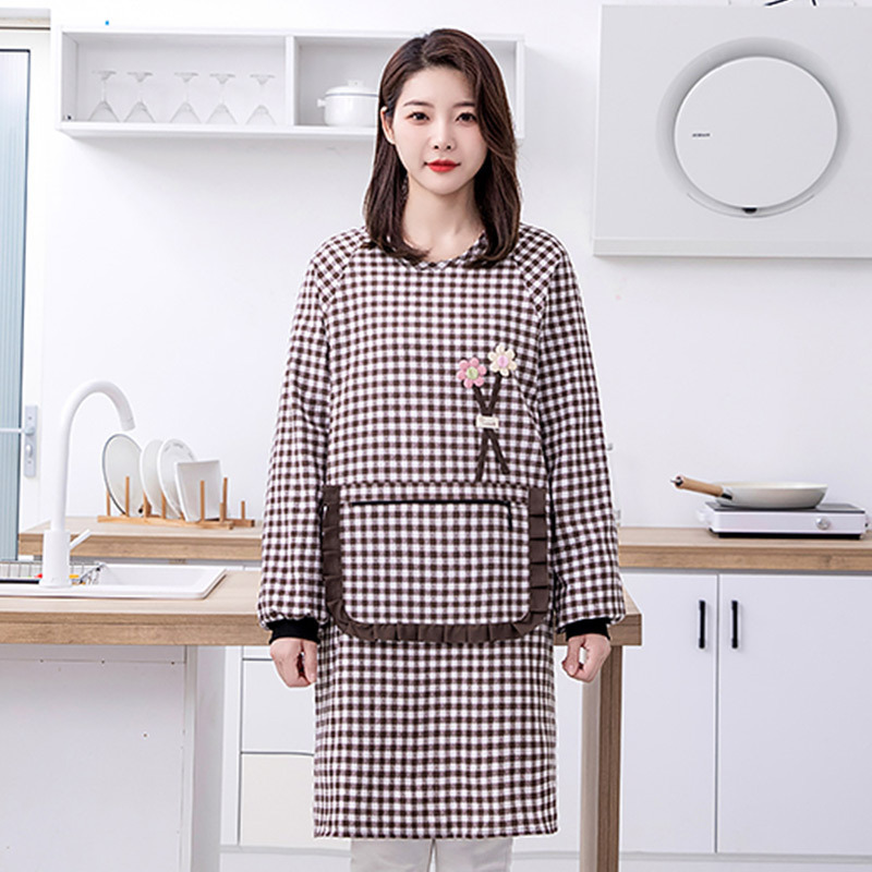 加厚棉布长袖罩衣女围裙厨房家用2023新款做饭时尚上班带袖工作服