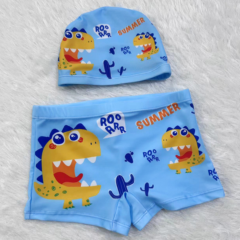 Wholesale of 2024 new children's swimming trunks with quick-drying cartoon print design, breathable swimming trunks and caps for boys and girls Specification image