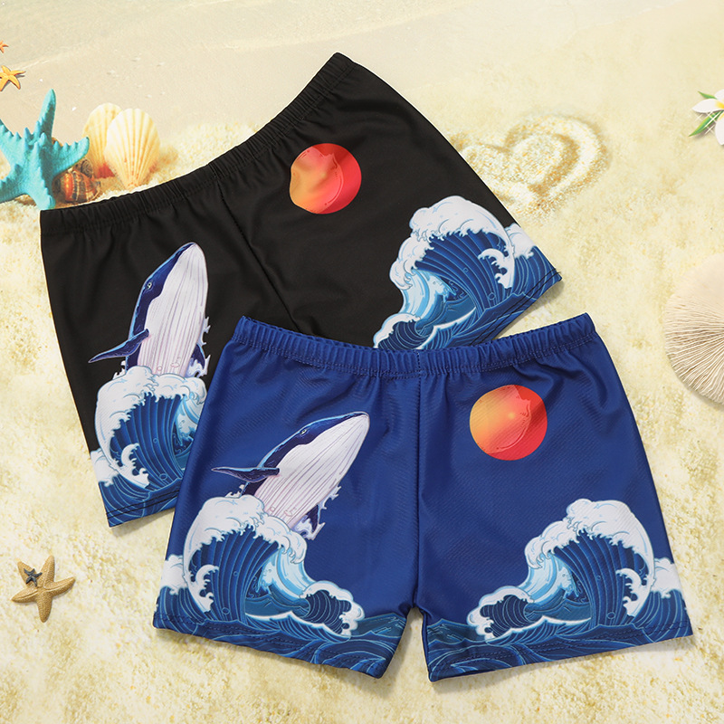 Manufacturers wholesale Guofeng whale day by day swimming pool hot spring beach children's swimming shorts fashion printed flat horns thumbnail