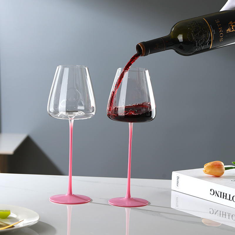 Luxurious pink high-footed red wine glass set for home use, high appearance level crystal glass Burgundy wine glass gift box details Picture