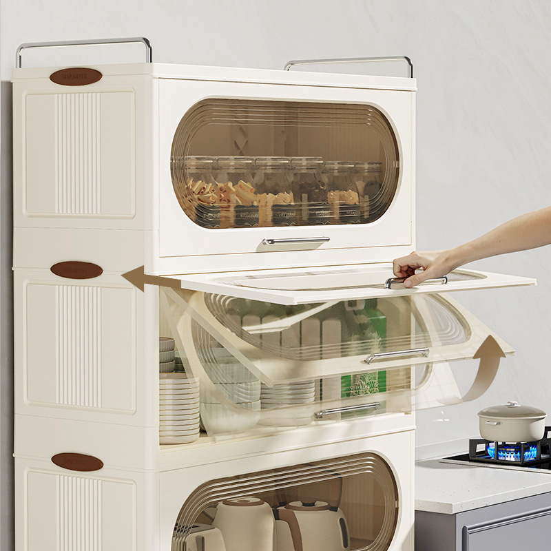 轻奢厨房锅具碗碟收纳柜可移动式折叠透明大容量家居用品收纳箱柜详情图3