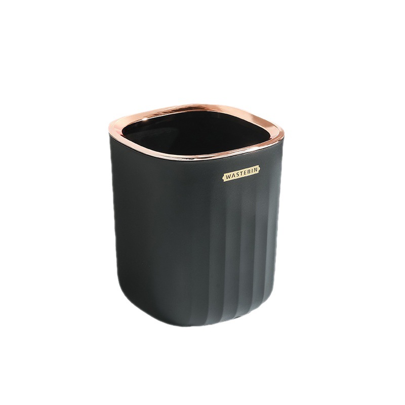 Desktop trash can Plastic office end table storage bucket light luxury air lidless living room small paper basket with pressure ring Item Picture