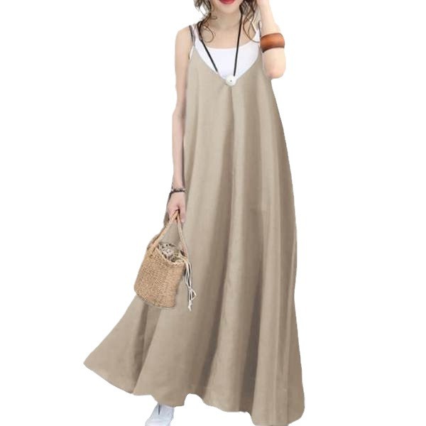 Four-color casual loose solid dress for women, V-neck backless sexy long dress, sleeveless women's party dress Item Picture