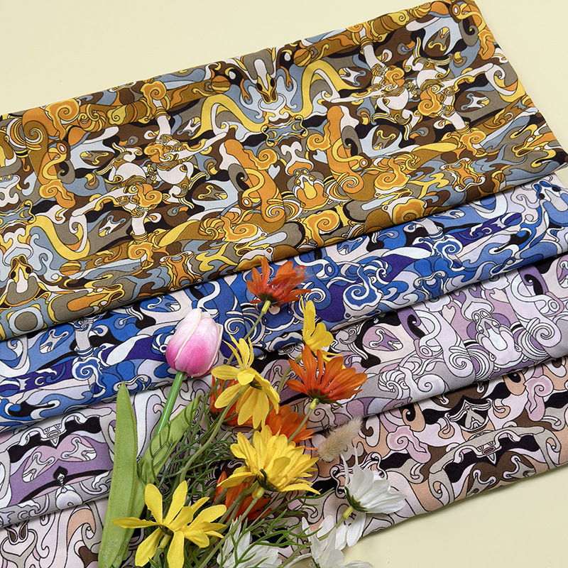 Camouflage geometric pattern four-sided elastic printed fabric beach pants, fashionable polyester fabric, large quantity and favorable price, factory direct sales Specification image