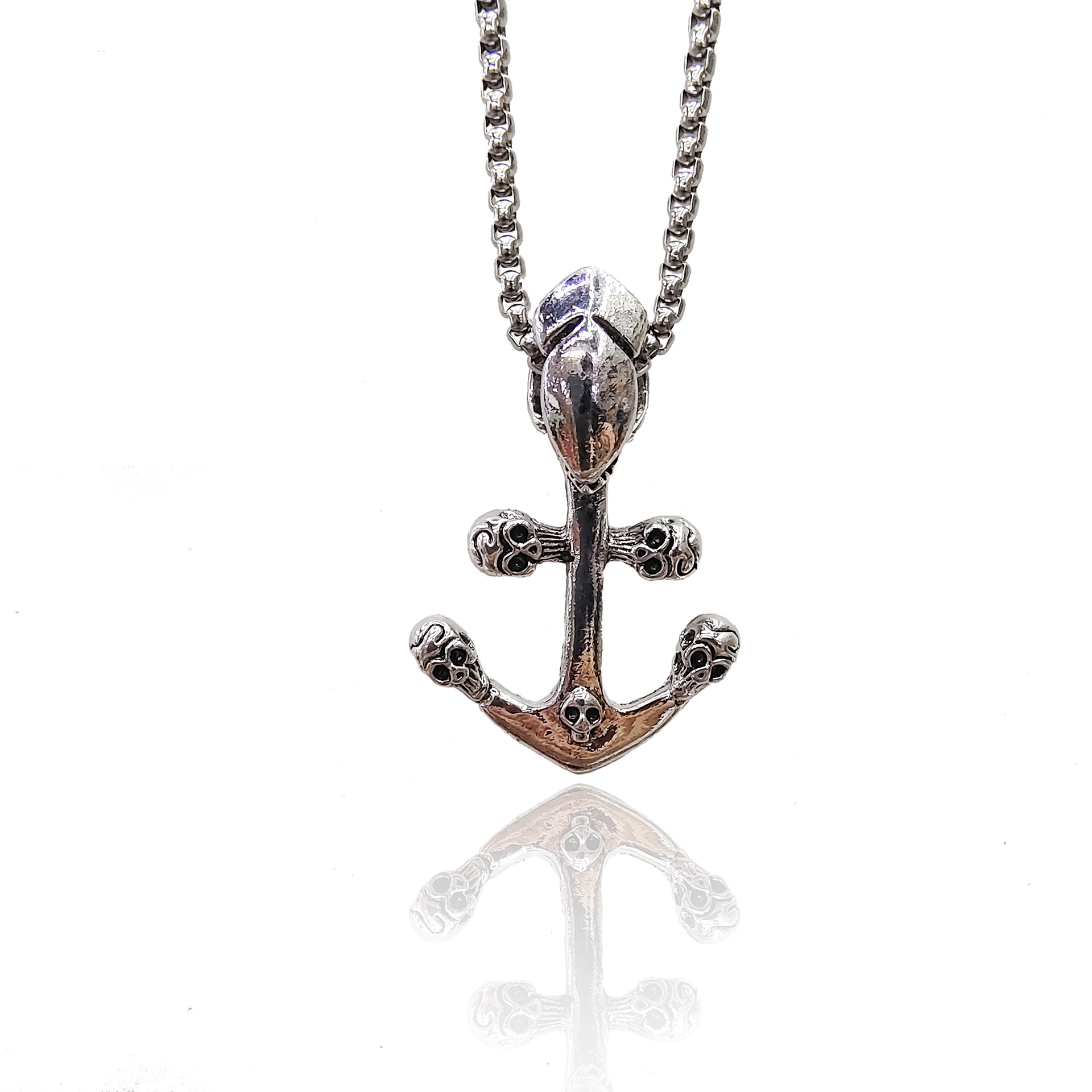 Net Red Men's Necklace Europe And The United States Military Brand Necklace Sweater Chain Stainless Steel Necklace Ghost Head Boat Anchor Pendant Wholesale