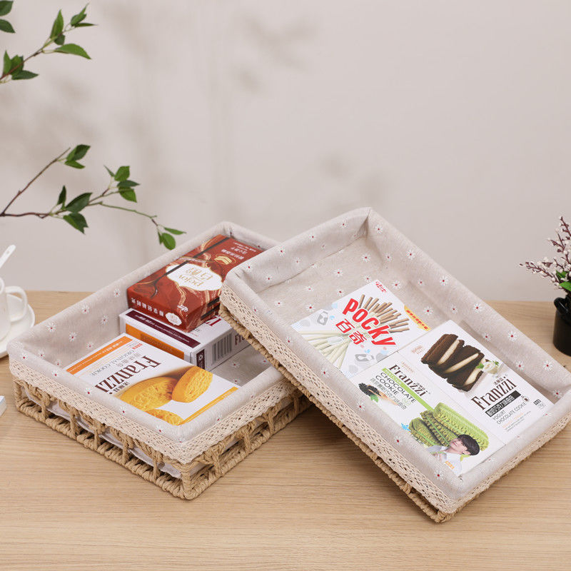 Creative Hand-Made Storage Basket Home Desktop Finishing Rattan Storage Box Cloth Storage Square Straw Storage Basket details Picture
