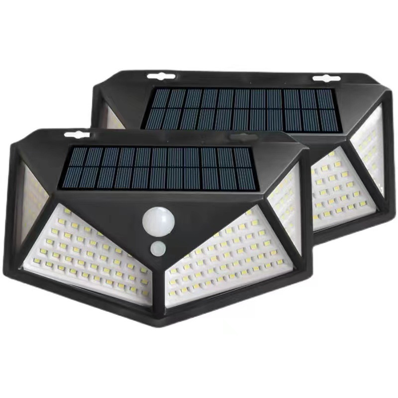 Four-Sided 100Led Solar Light Human Body Induction Light Landscape Courtyard Wall Light Solar Small Wall Light A Generation Item Picture