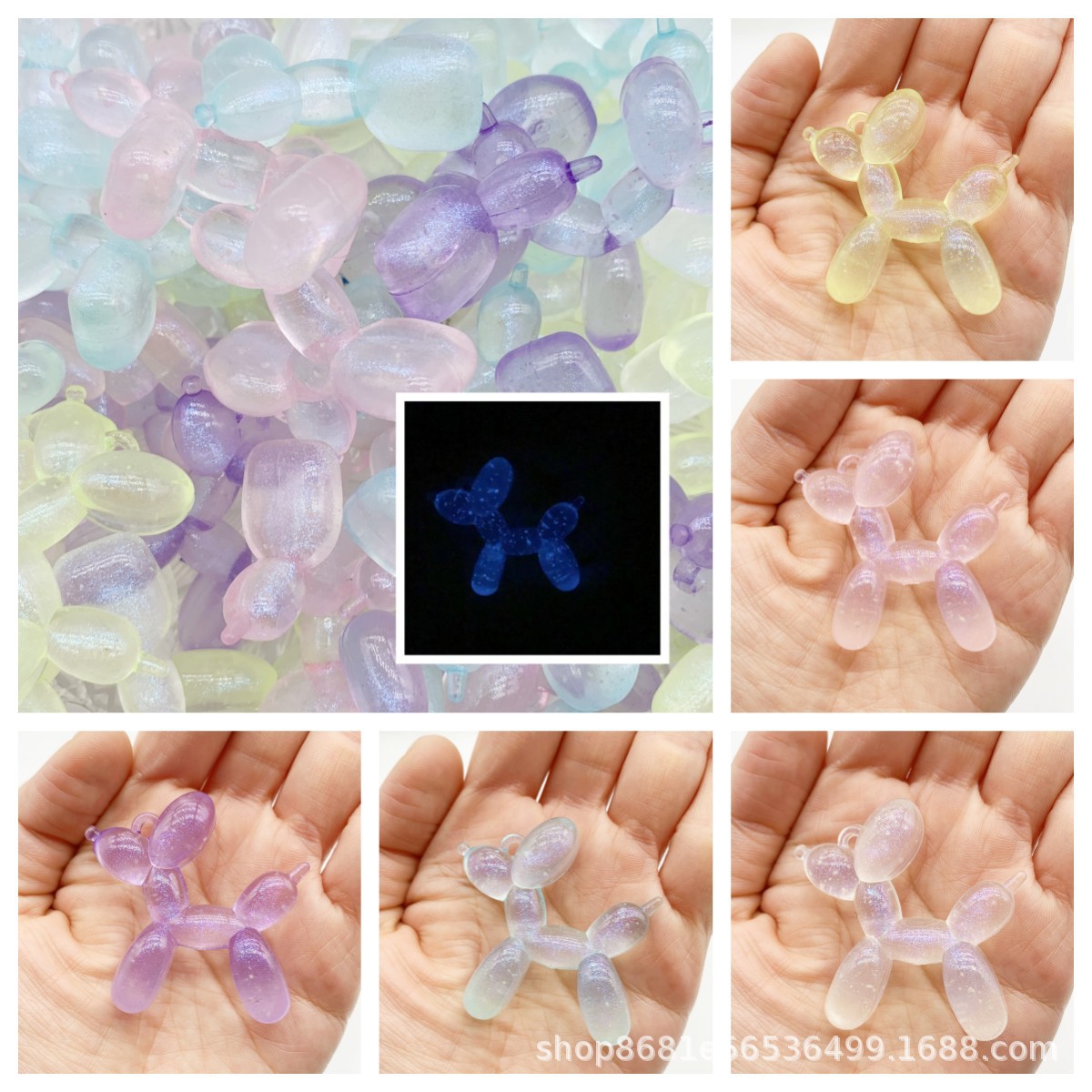 亚克力细闪夜光星空气球狗DIY钥匙串扣车挂材料包抖音爆款 配件