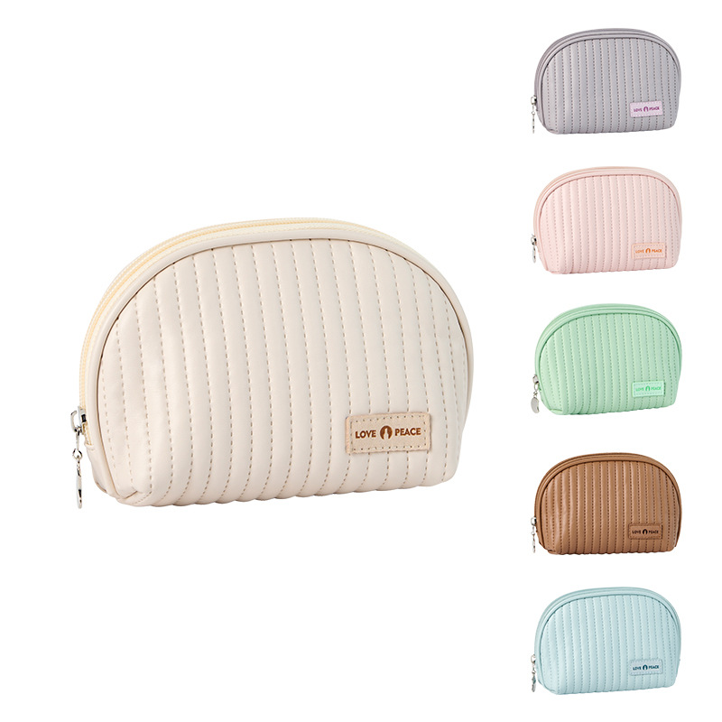 2023 New Half Round Cake Makeup Bag Fresh Fashion Storage Bag Simple Toiletry Bag Portable Travel Large Capacity Item Picture
