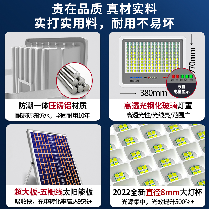 New Solar Outdoor Light Garden Light Led Light Super Bright High Power Household Outdoor Floodlight Street Light Specification drawing