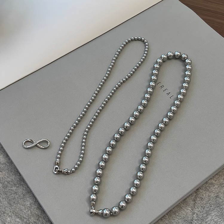 Nuevo producto explosión shijia pearl 8 caracteres hebilla doble cascada cinturón collar se puede dividir uno más desgaste cáñamo gris perla cadena Specification image