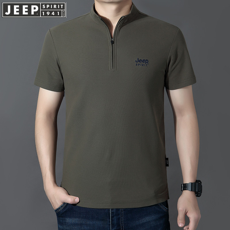 # Middle-aged short-sleeved T-shirt for men, spring and summer business fashion, slim lapel solid color mature stand-up collar short-sleeved POLO shirt trend
