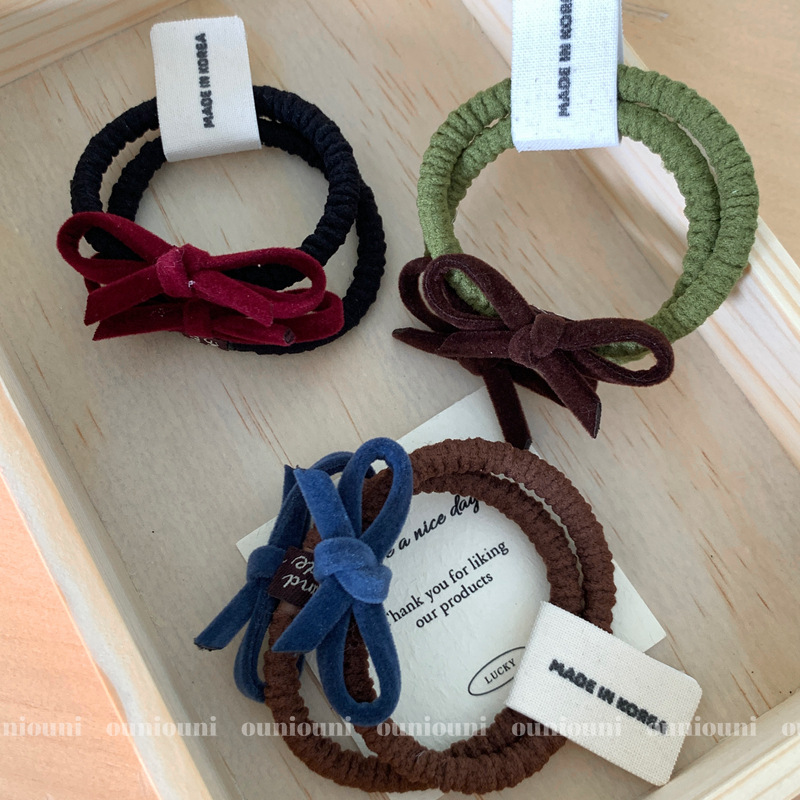 2 sets of candy-colored velvet bow hair ties, Korean-style Instagram girl's ponytail, hair band, hair tie, leather cover and hair accessories details Picture
