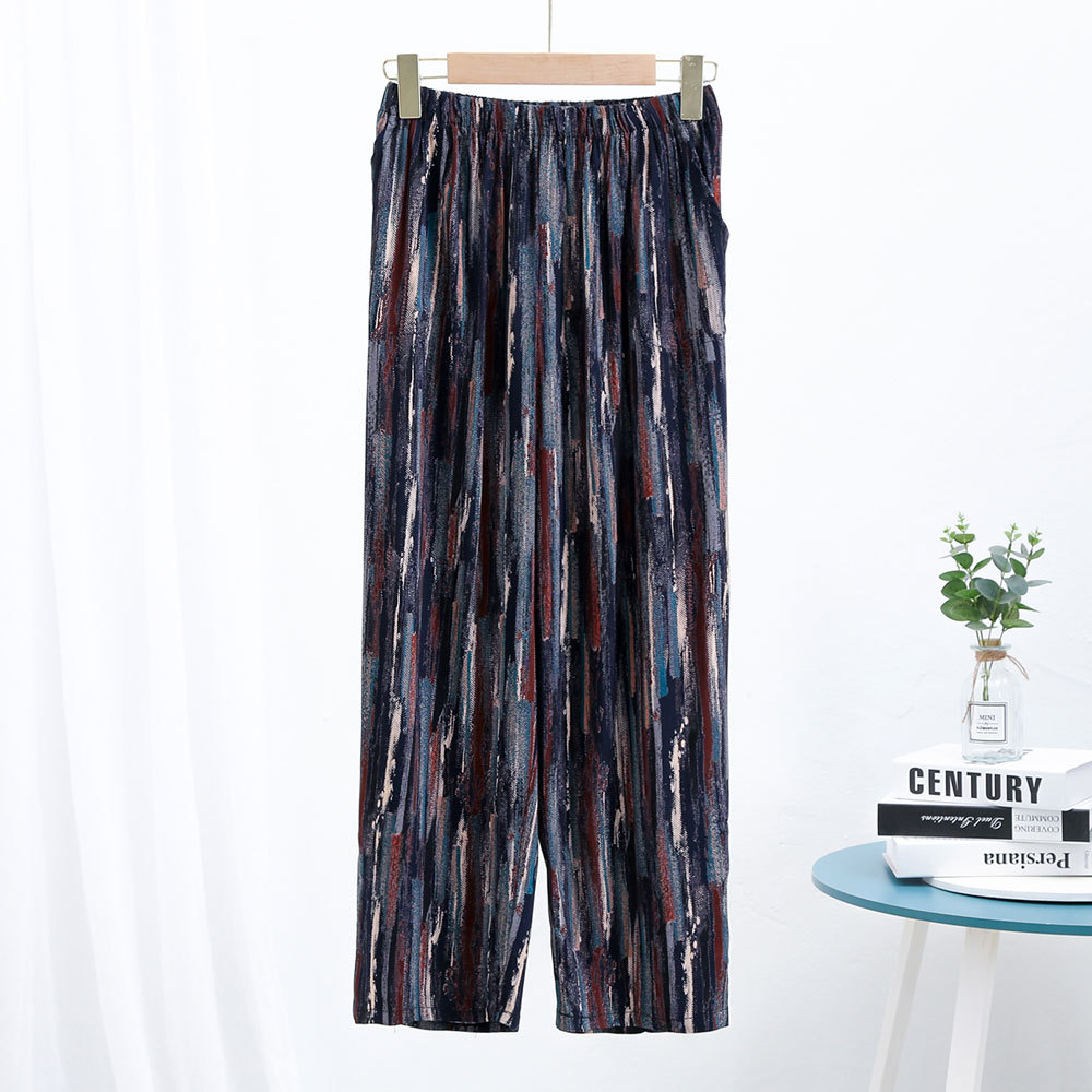 For middle-aged and elderly people, there are loose and casual large-sized cotton silk trousers. For old ladies, they can be worn outside. For mothers, there are thin artificial cotton silk trousers in summer Specification image