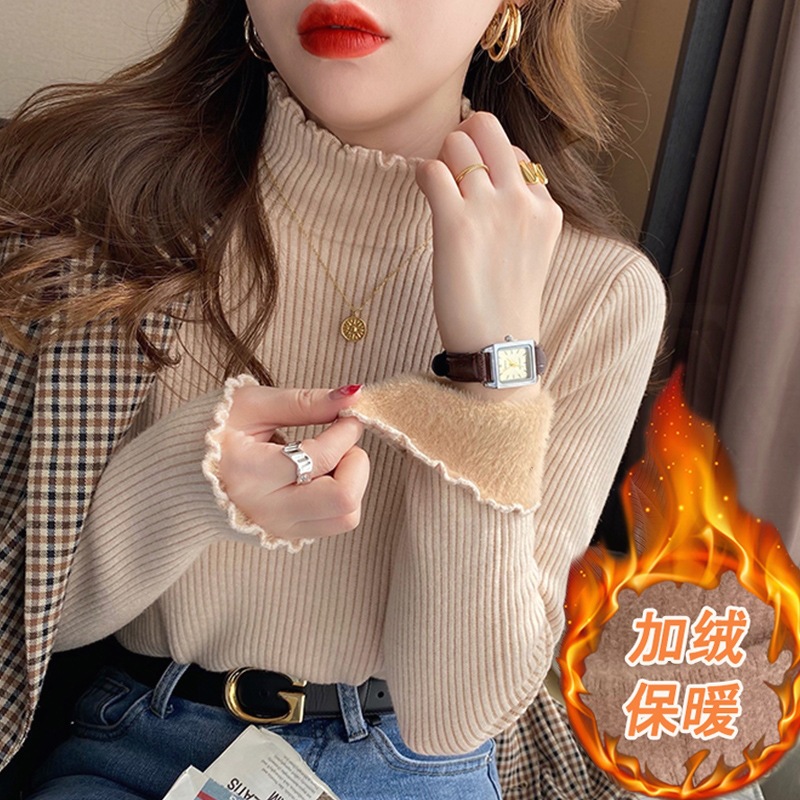 Women's autumn/winter semi-turtleneck knit base warm top