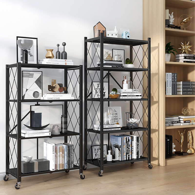 免安装厨房置物架 落地式多层厨房餐具微波炉可移动折叠收纳架子