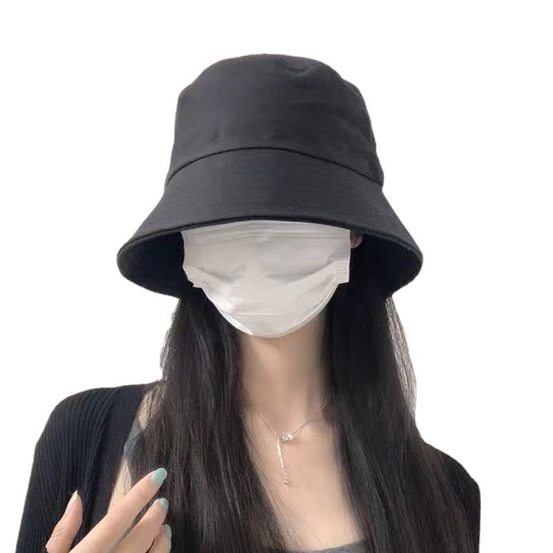 The popular black fisherman's hat for women in spring and autumn is a Korean-style casual and versatile face-covering Japanese-style sun protection hat and basin hat Item Picture