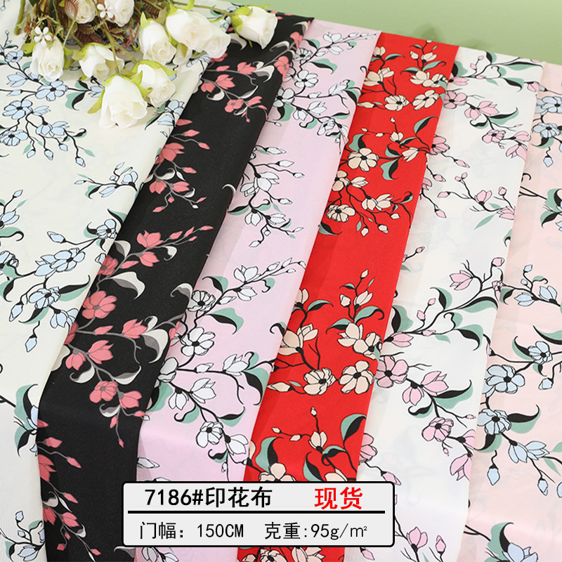 Spring And Summer Small Floral Print Plain Polyester Cloth Dress Fashion Printed Four Sides Of Chiffon Off The Stock