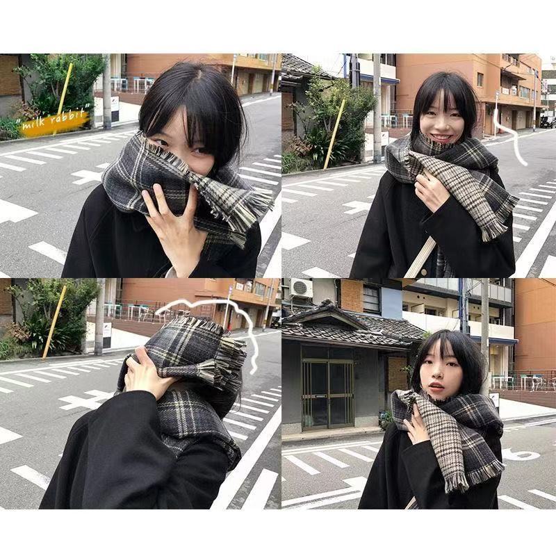 Santa Red Scarf Woman's New Double-Sided Checkered Autumn And Winter Korean Version Of Everything Thick Long Warm Shawl Neck Tide Specification drawing