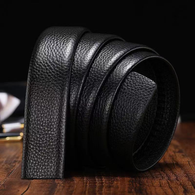 Headless Belt For Men Leather Automatic Belt Without Lead Strip Layer Cowhide Smooth Buckle Body Lychee Grain Without Buckle Specification drawing