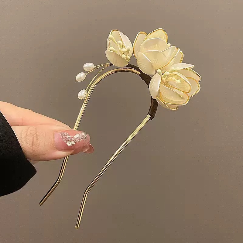 Ancient-style white magnolia hairpin, flower hairpin, women's classical cheongsam, new Chinese-style high-end hairpin, Hanfu headwear details Picture