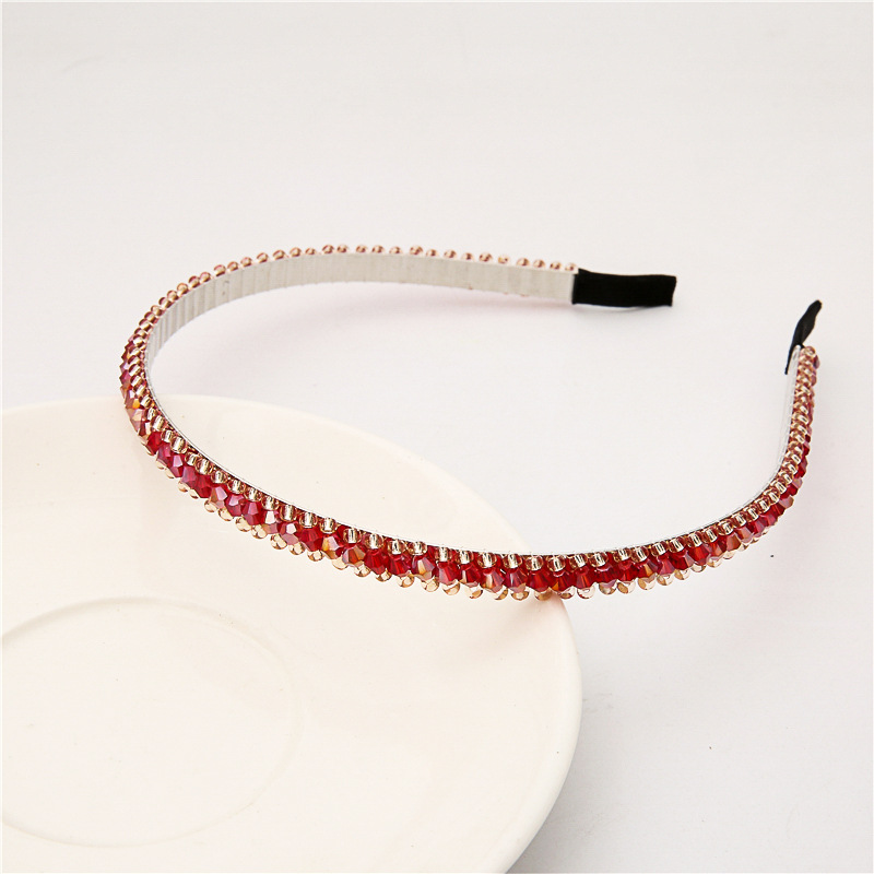 New Korean-style crystal rice bead woven fine hairband, fashionable and feminine beaded headband, anti-slip headwear, cross-border wholesale pic 4