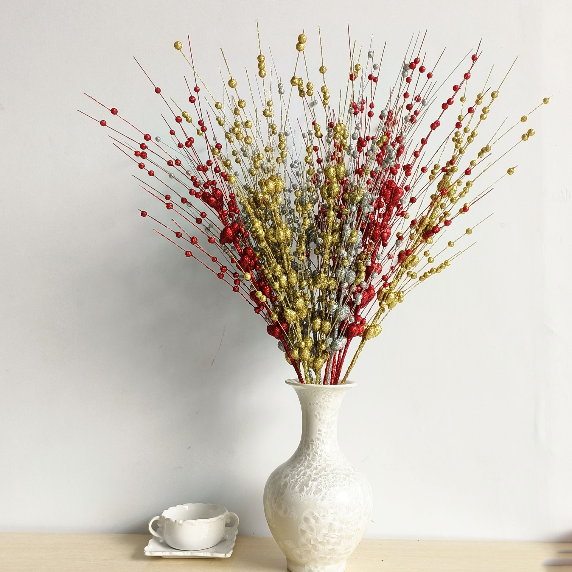 Christmas Decorations Gold Powder Berry Bunches Christmas Tree Flower Rattan Decorative Accessories Gold Powder Glitter Glitter Bunches