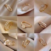 日韩小众设计感简约锆石珍珠指环个性手饰时尚网红开口戒指女批发