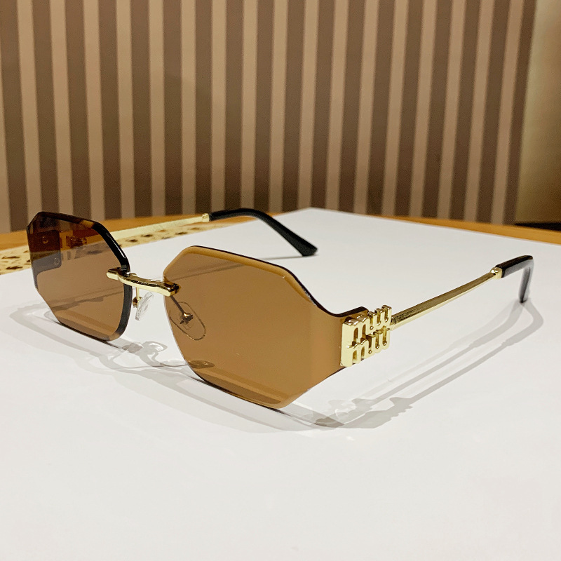 New metal frameless curved sunglasses, cross-border European and American fashion and individuality sunglasses, Women's Muse glasses wholesale Specification image